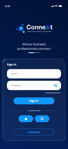 ConneXt sign-in screen on a phone
